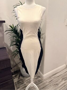 Express White Midi Dress with Black Side Panels